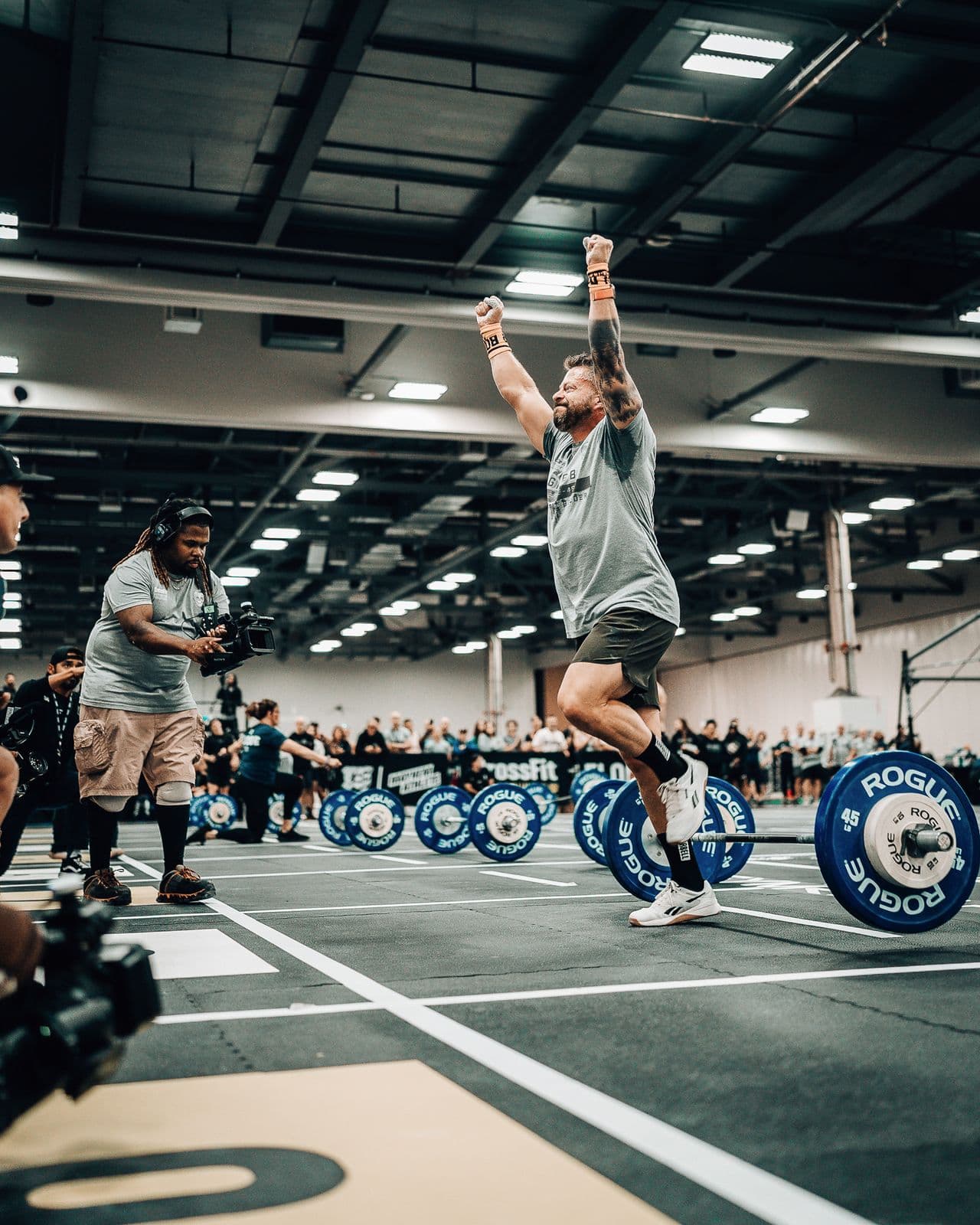 Athlete jumping in a competition hall